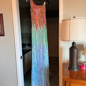 Fun sequined seascape design dress, pageant, prom, wedding, party